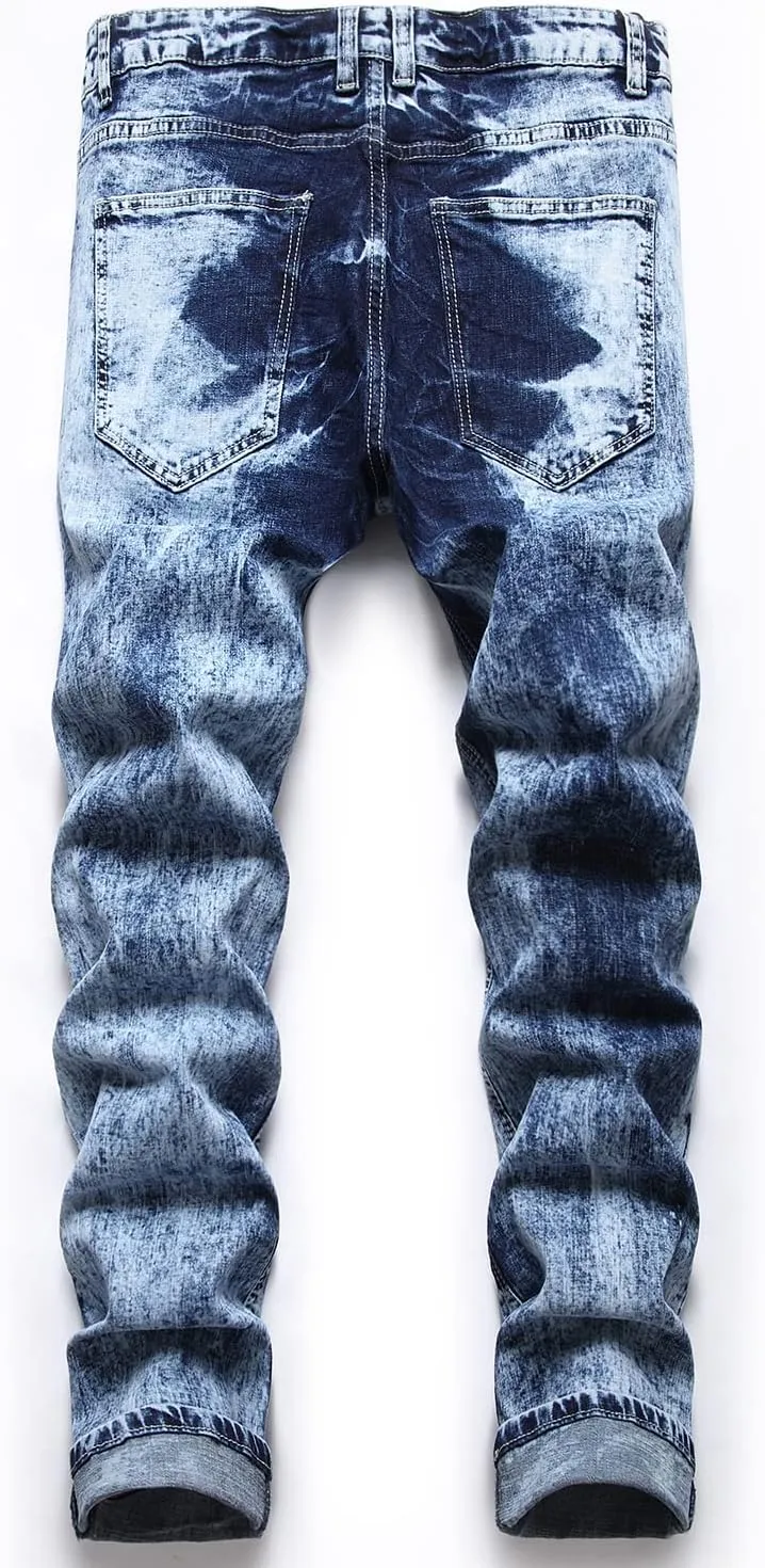 Ripped Jeans for Men Slim Denim Regular Fit Tapered Leg Distressed Destroyed Pants Mens Jeans with Hole