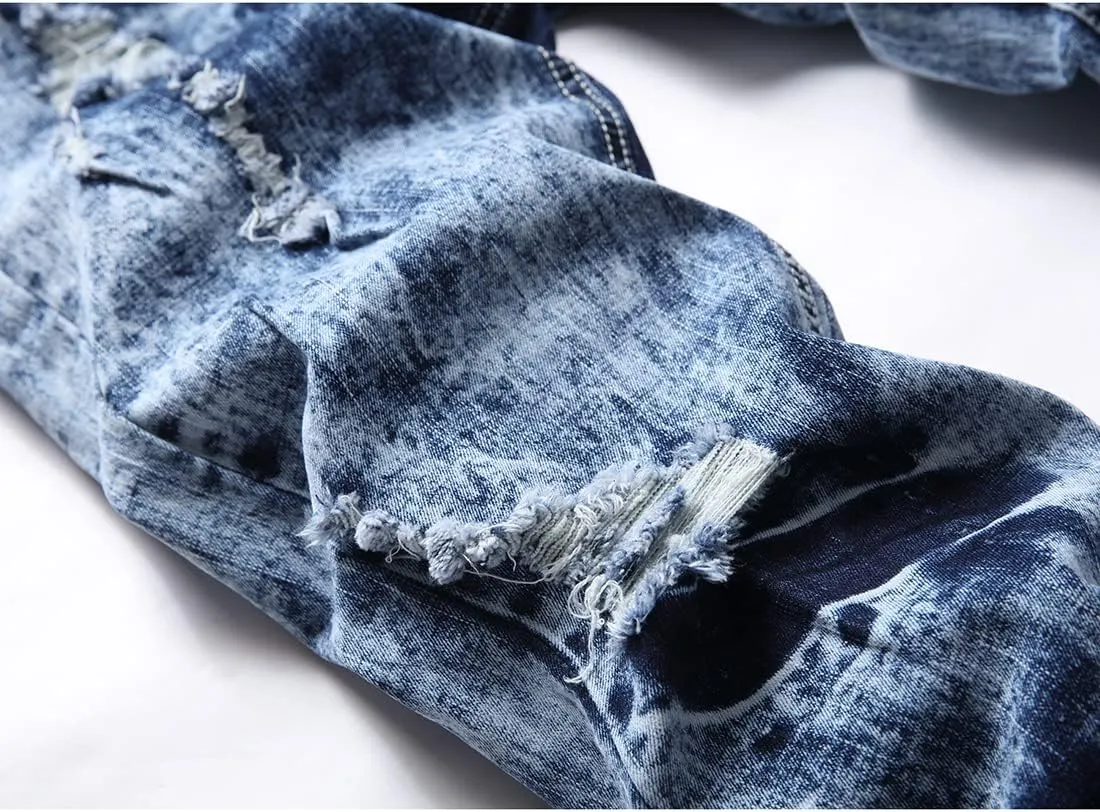 Ripped Jeans for Men Slim Denim Regular Fit Tapered Leg Distressed Destroyed Pants Mens Jeans with Hole