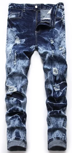 Ripped Jeans for Men Slim Denim Regular Fit Tapered Leg Distressed Destroyed Pants Mens Jeans with Hole