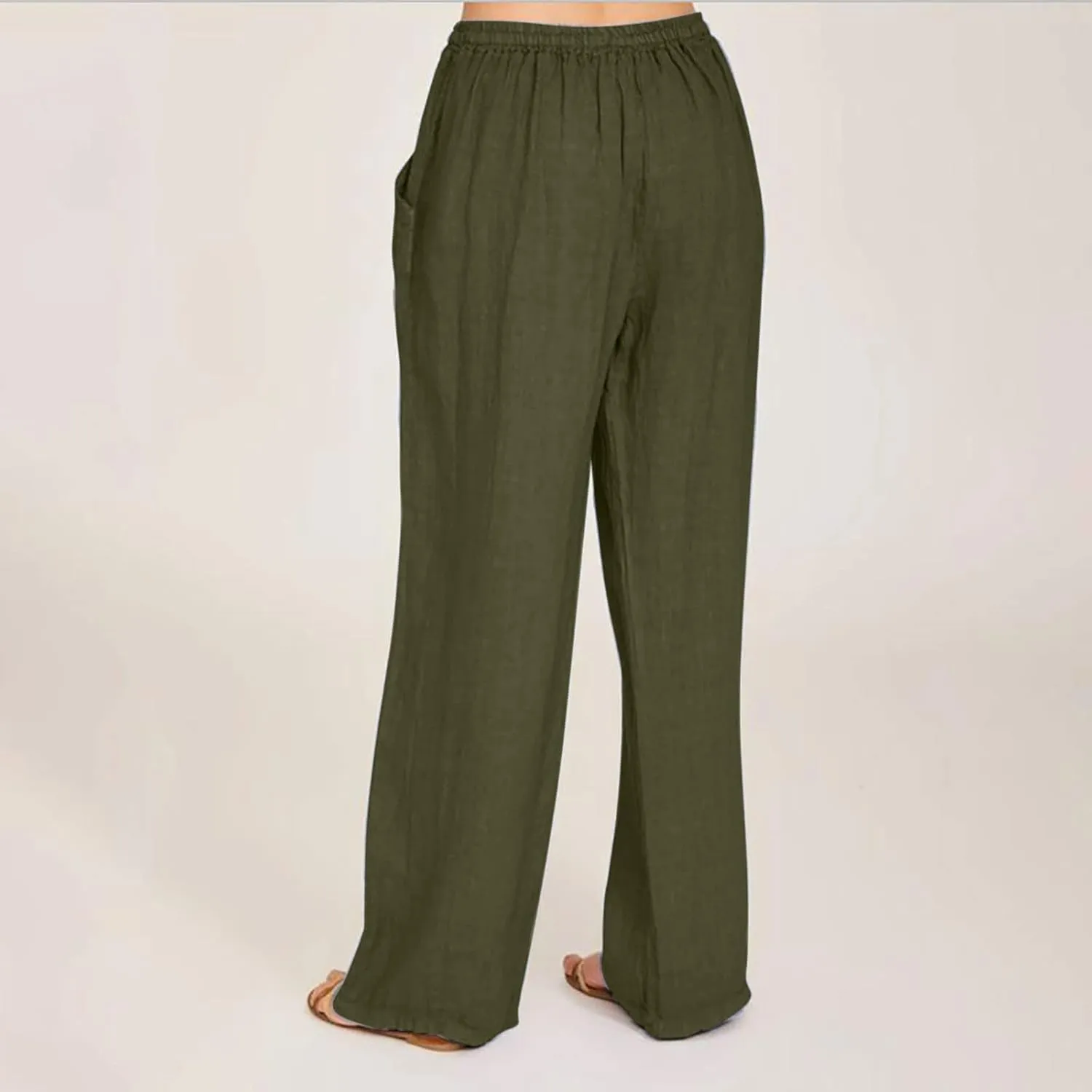 RKSTN Women's Cotton Linen Pants Summer Wide Leg Drawstring High Waist Palazzo Pant 2025 Casual Loose Trousers with Pockets