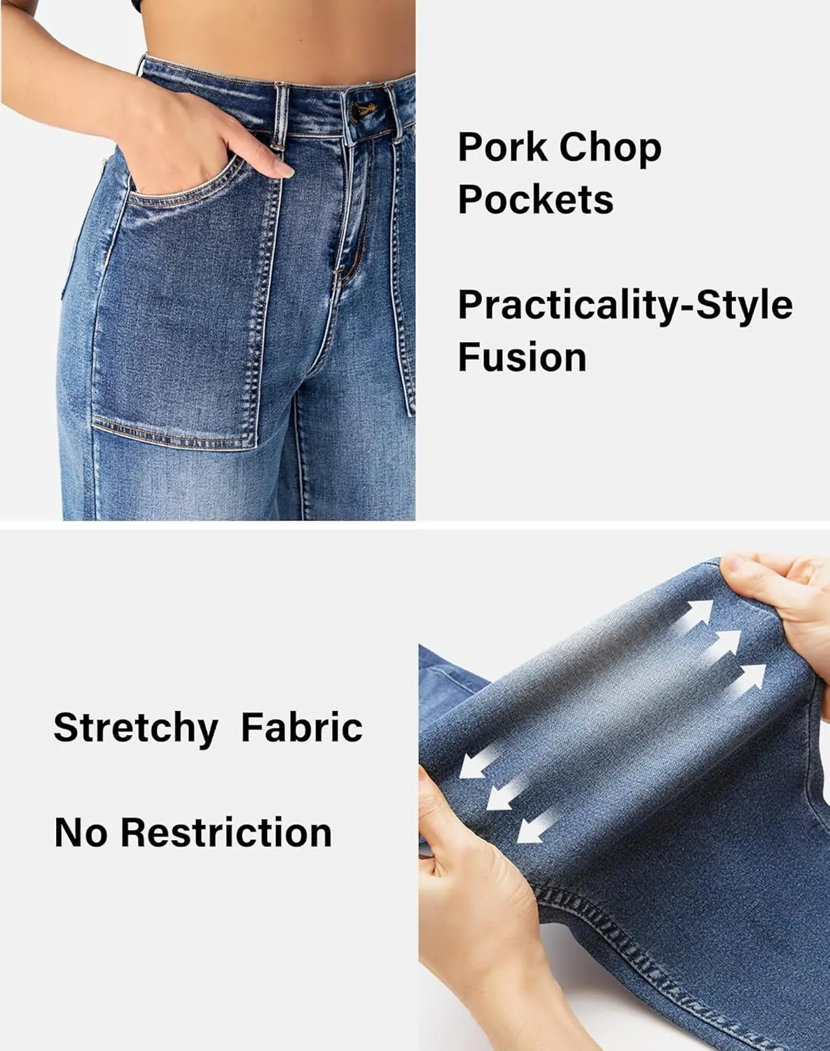 roswear Womens Wide Leg Capri Pants Stretchy High Waisted Loose Denim Jeans