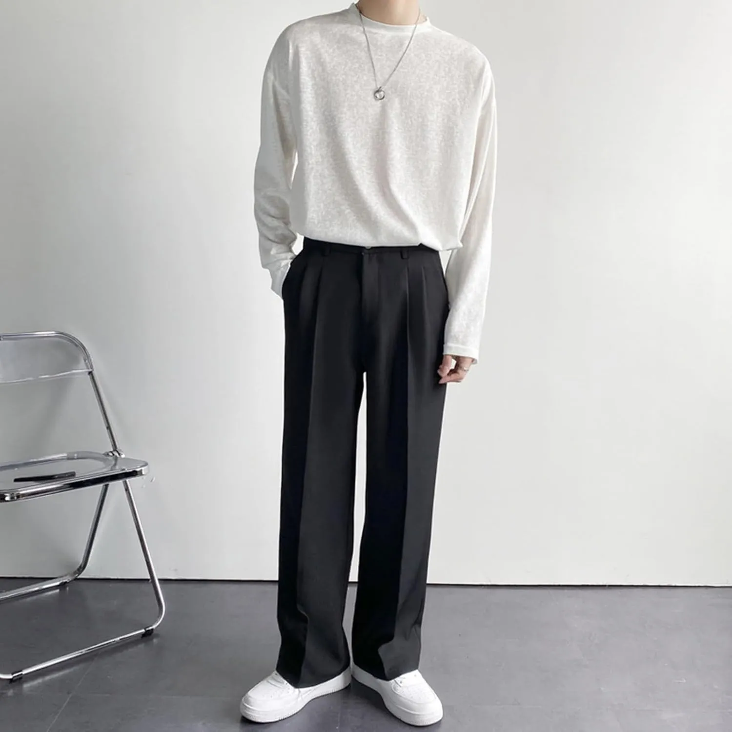 RTRDE Men's Pants Business Casual Pants Loose Solid Color Pleated Dress Pants Trousers for Men, 32-38
