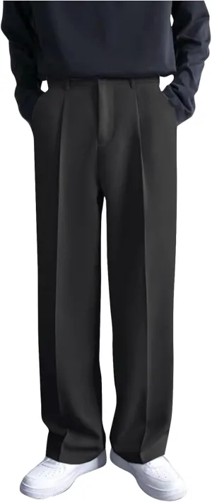 RTRDE Men's Pants Business Casual Pants Loose Solid Color Pleated Dress Pants Trousers for Men, 32-38