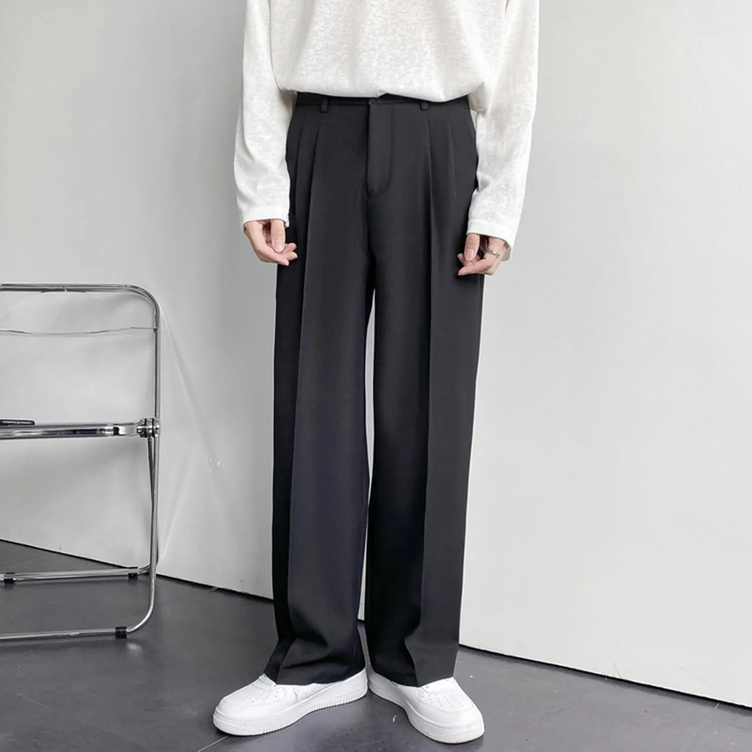 RTRDE Men's Pants Business Casual Pants Loose Solid Color Pleated Dress Pants Trousers for Men, 32-38