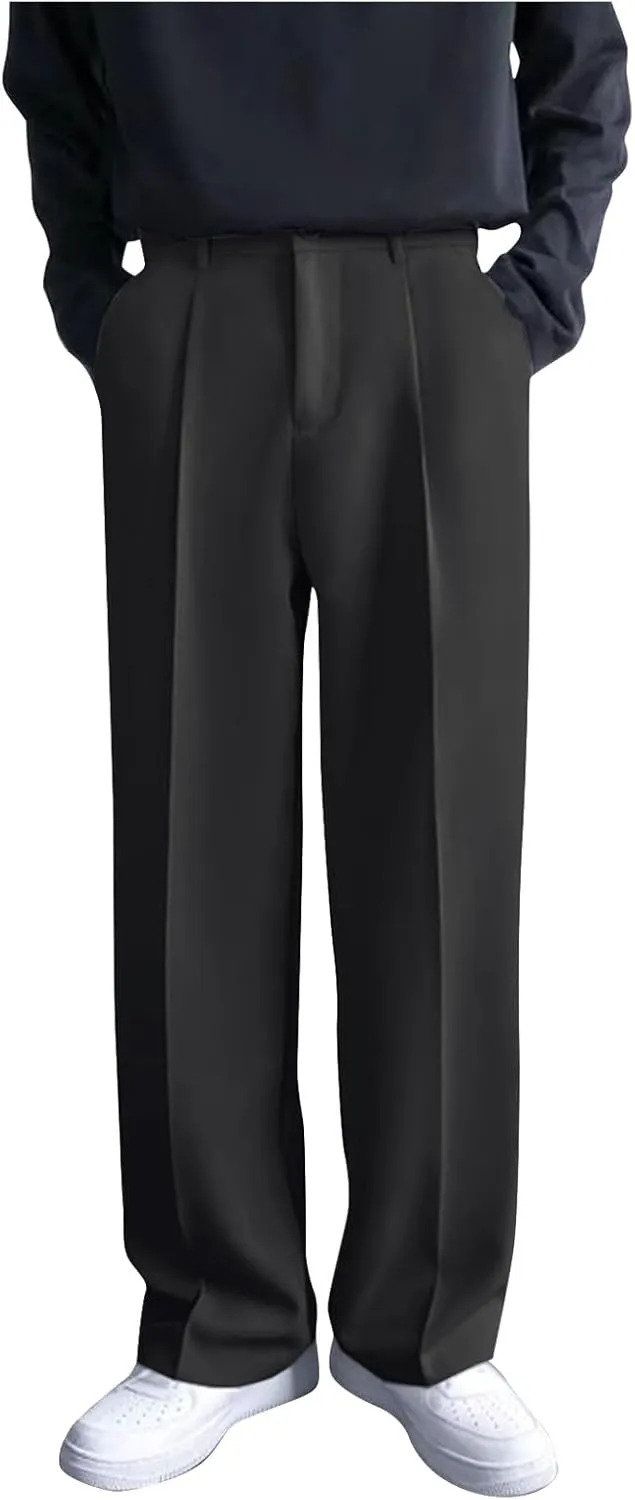 RTRDE Men's Pants Business Casual Pants Loose Solid Color Pleated Dress Pants Trousers for Men, 32-38