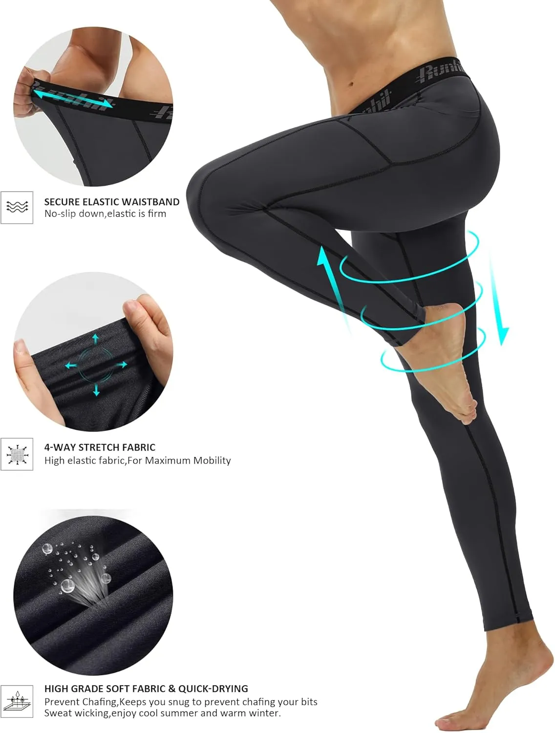 Runhit Compression Pants Men Running Tights Leggings Athletic Workout Gym Pants