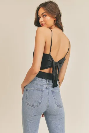 Satin Tie Back Halter Top - Black