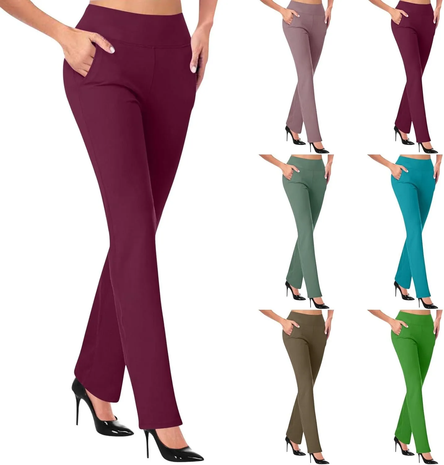 SHAOBGE Women's Yoga Dress Pants 2024 Tummy Control Workout Bootleg Leggings Stretchy Office Casual Pants with Pockets
