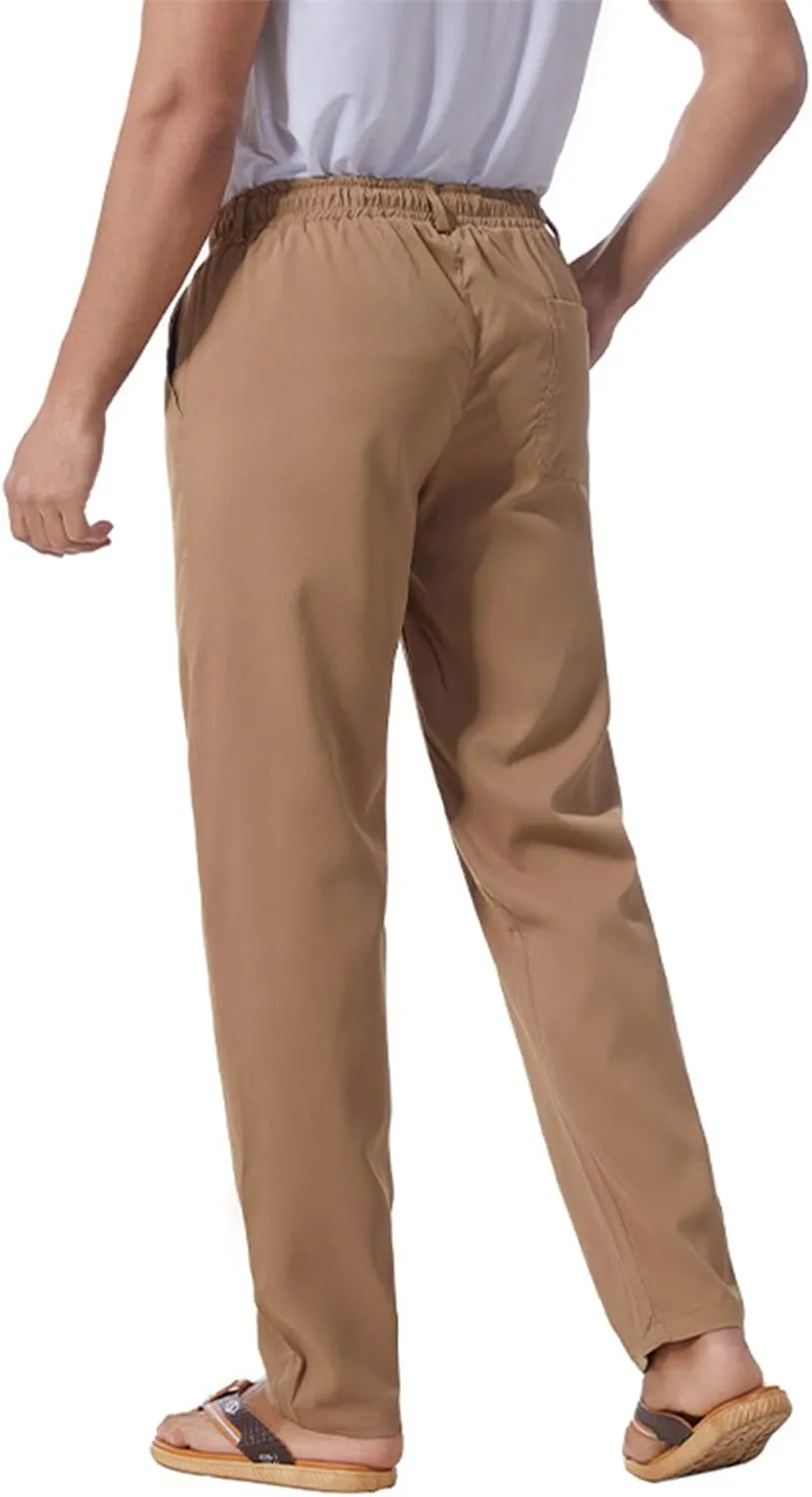Slim Fit Chino Pants for Men Cotton Twill Casual Stretch Dress Pants Drawstring Trousers (Available in Big & Tall)