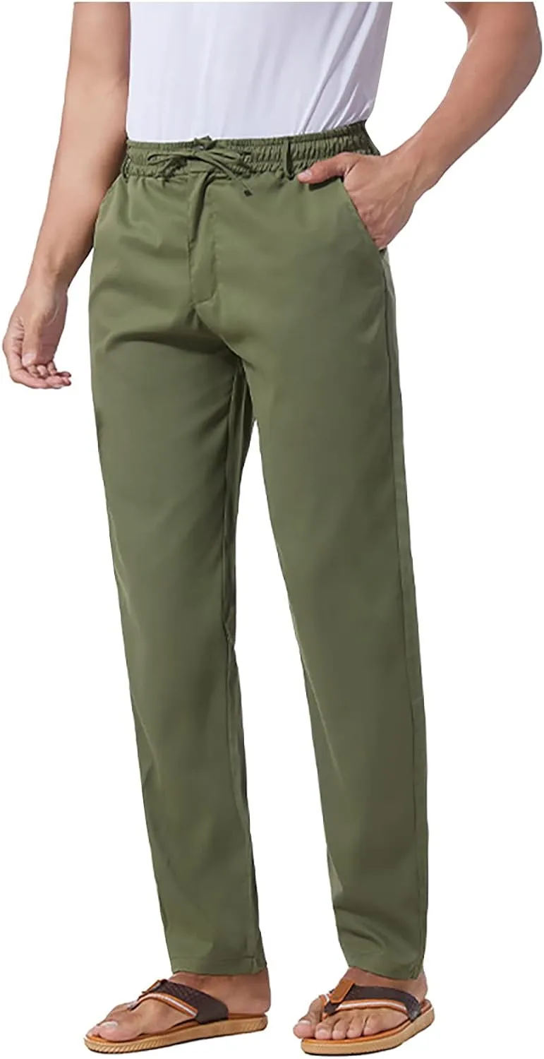 Slim Fit Chino Pants for Men Cotton Twill Casual Stretch Dress Pants Drawstring Trousers (Available in Big & Tall)