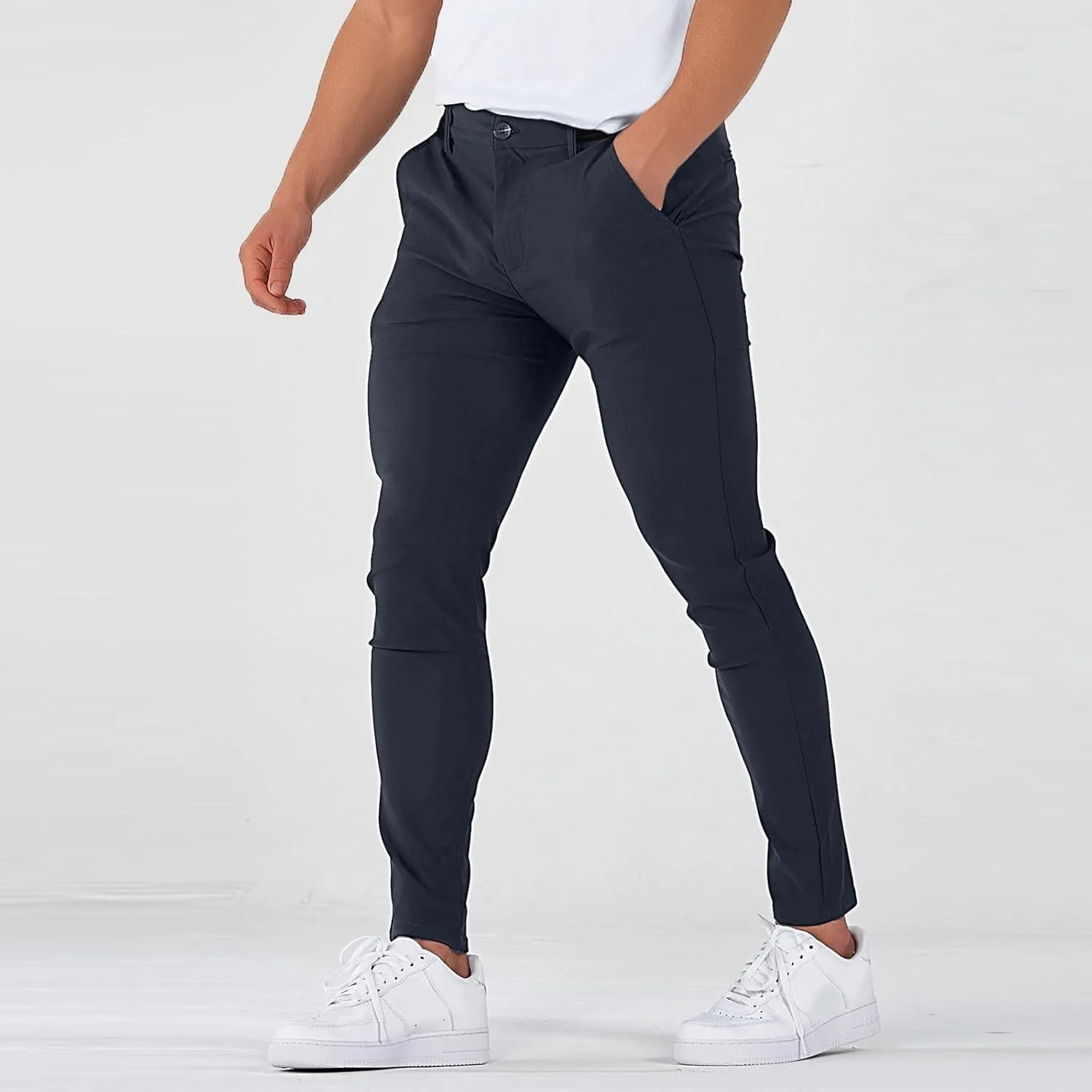 Slim Fit Dress Pants for Men Stretch Tapered Chino Pants with Pockets Skinny Business Casual Wrinkle Free Slacks