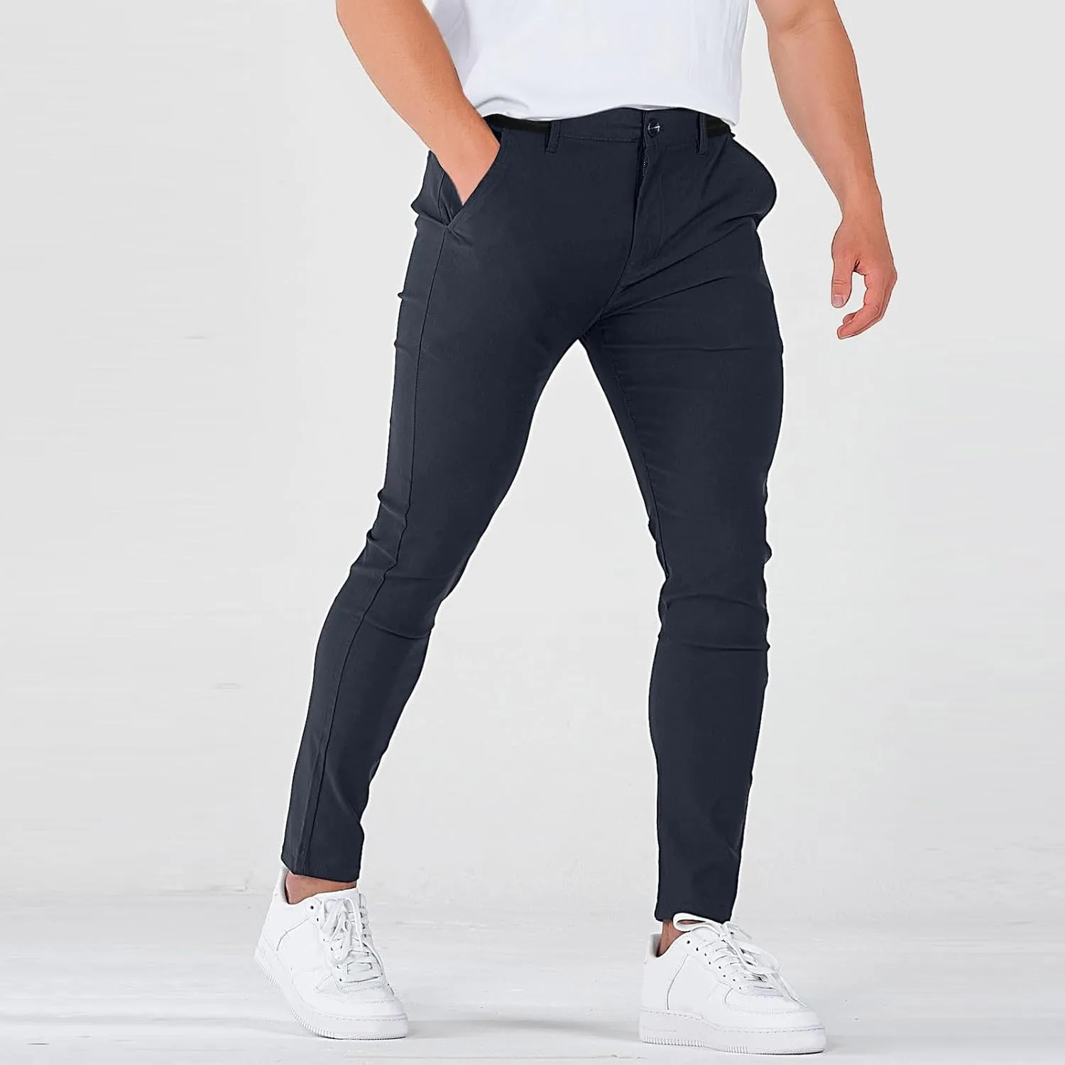 Slim Fit Dress Pants for Men Stretch Tapered Chino Pants with Pockets Skinny Business Casual Wrinkle Free Slacks