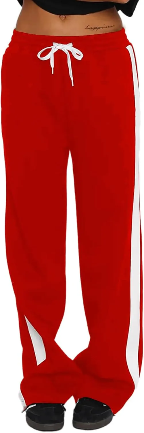 SOFIA'S CHOICE Women's Drawstring Sweatpants Side Stripe Pants Wide Leg Track Pants with Pockets