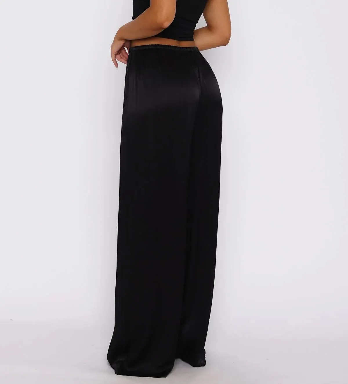 SOLILOQUY Women Y2K Satin Wide Leg Pants Casual Elastic High Waist Solid Loose Fit Lounge Pants Office Ladies Work Trousers