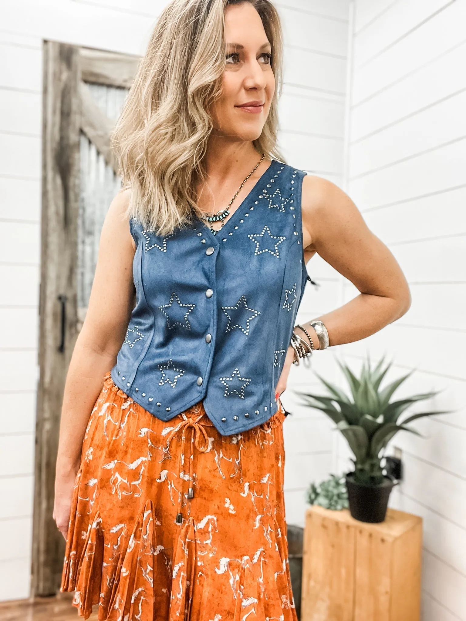 Star Studded Microsuede Vest