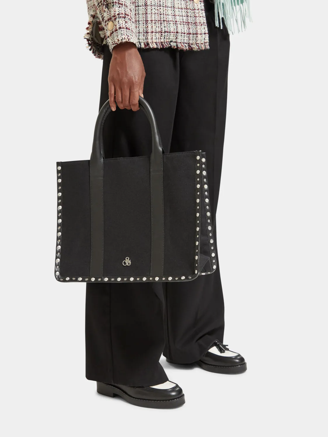 Studded canvas shopper