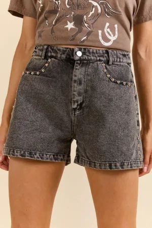 Studded Sound Black Denim Shorts