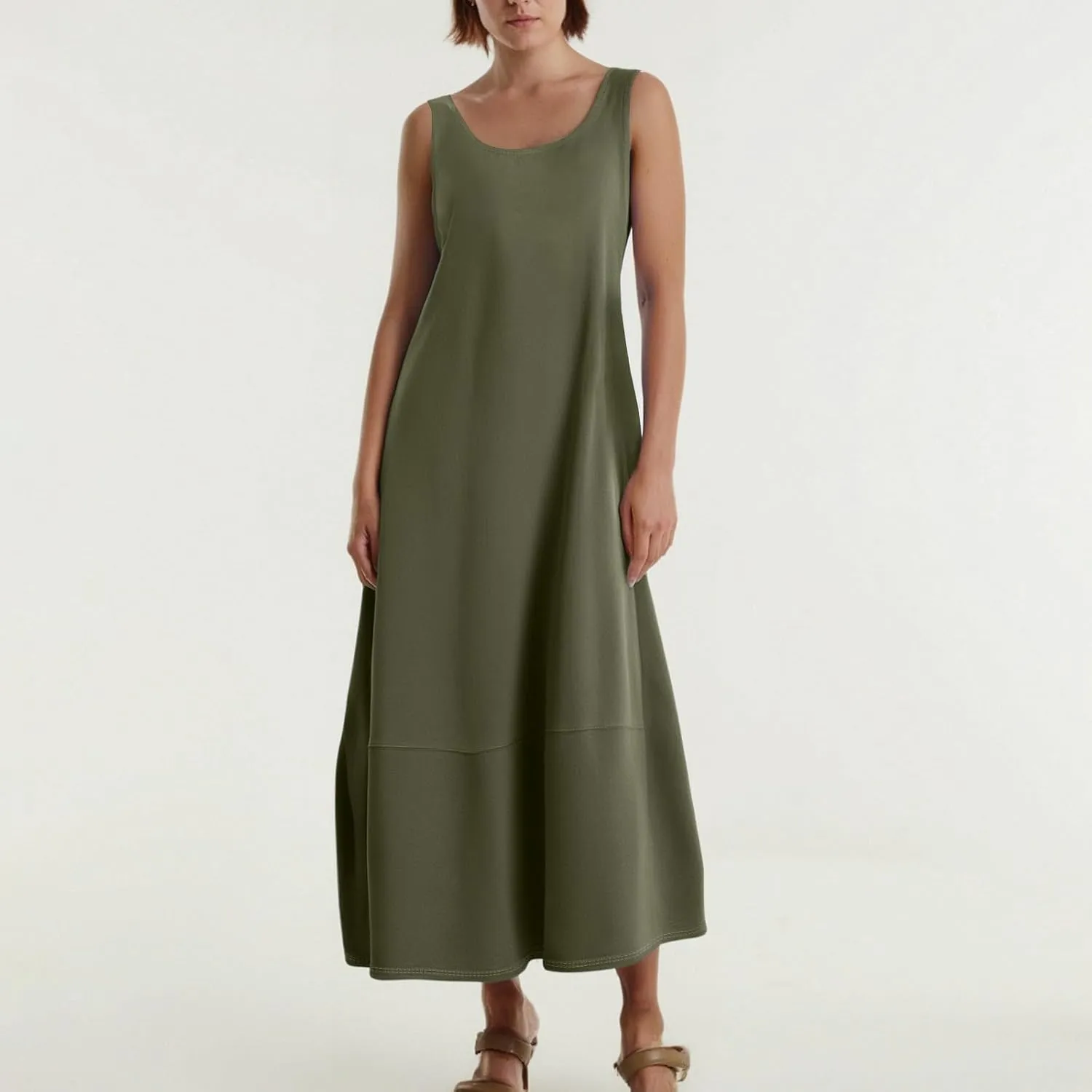Summer Beach Round Neck Sleeveless Loose Vest Women's Casual Dress 2025 Solid Color Vacation Elegant Maxi Sundress