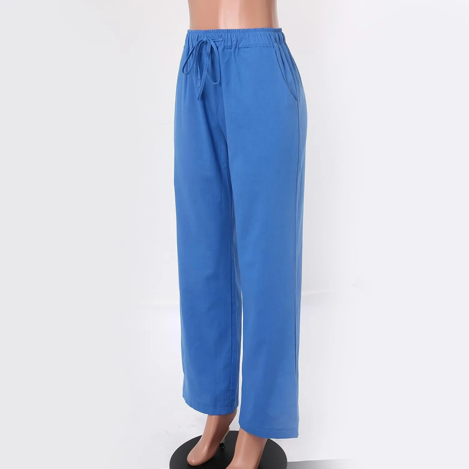 Summer Linen Pants for Womens 2025 Wide Leg Baggy Drawstring Elastic Waisted Palazzo Harem Trousers with Pockets