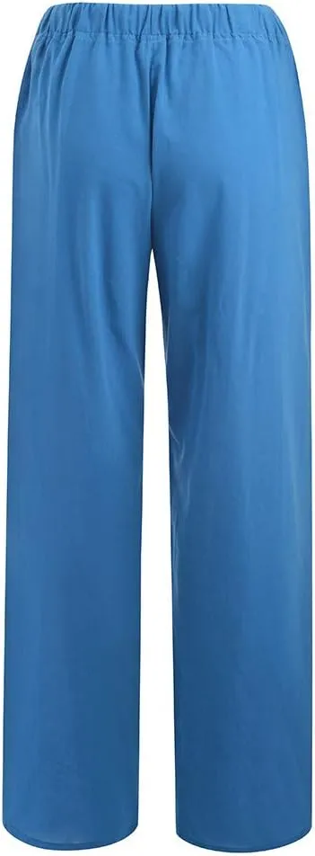 Summer Pants for Women Solid Color Casual Cotton Linen Pants 2025 Vacation Outfits Baggy Drawstring Trousers