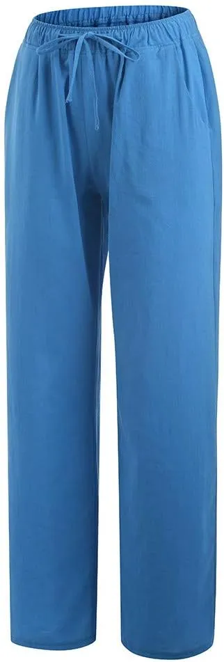 Summer Pants for Women Solid Color Casual Cotton Linen Pants 2025 Vacation Outfits Baggy Drawstring Trousers