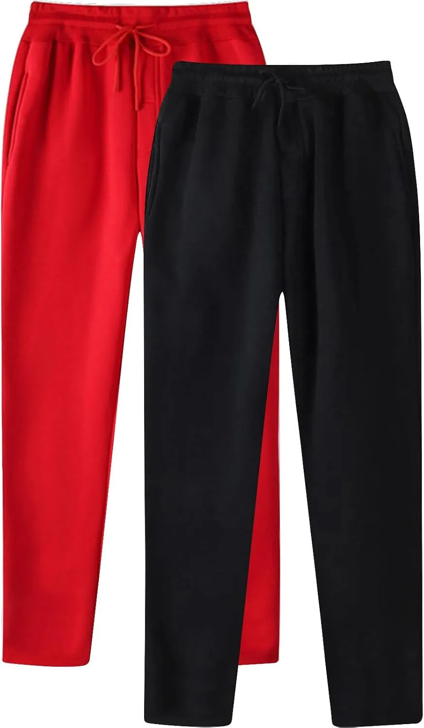 SUWBMHWE 2 Pack Men's Heavyweight Fleece Sweatpants Baggy Elastic Waist Drawstring Sweatpants with Pockets Joggers Trousers
