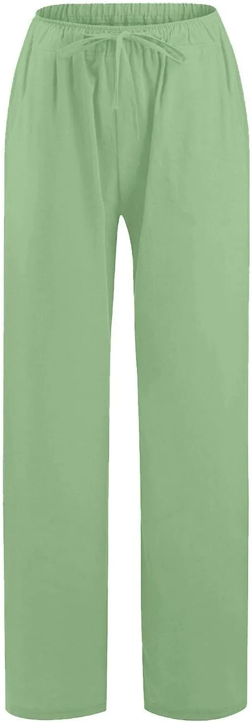Sweatpants Women Cargo High Waisted,Pants Waist, Cotton Linen Wide Leg Trousers with Pockets Petite