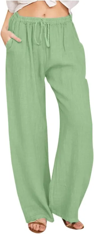 Sweatpants Women Cargo High Waisted,Pants Waist, Cotton Linen Wide Leg Trousers with Pockets Petite