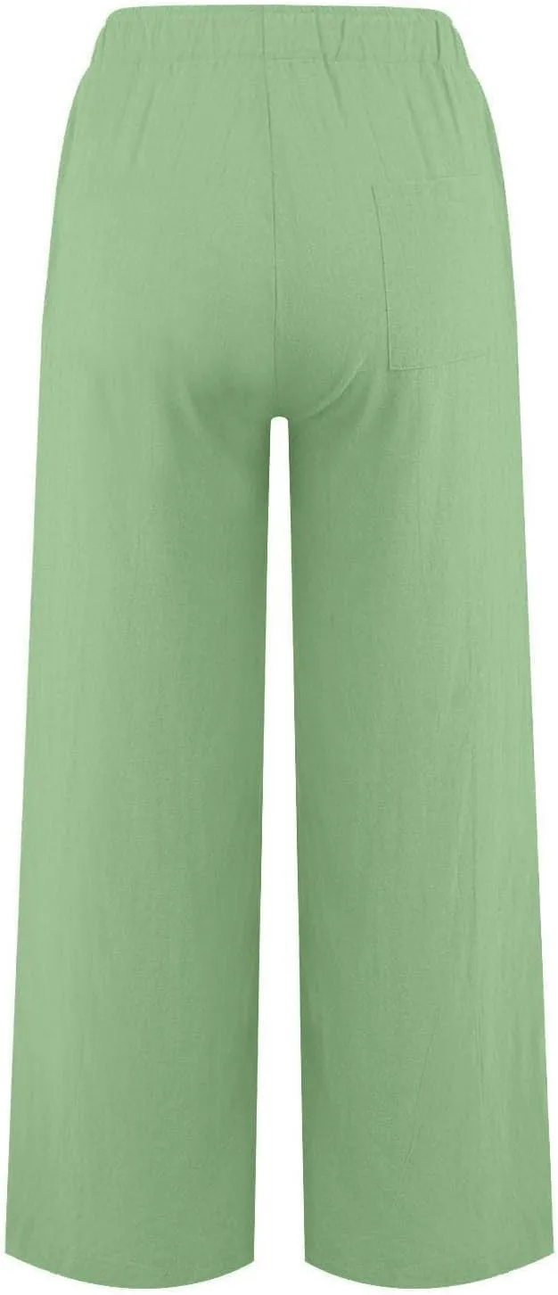 Sweatpants Women Cargo High Waisted,Pants Waist, Cotton Linen Wide Leg Trousers with Pockets Petite