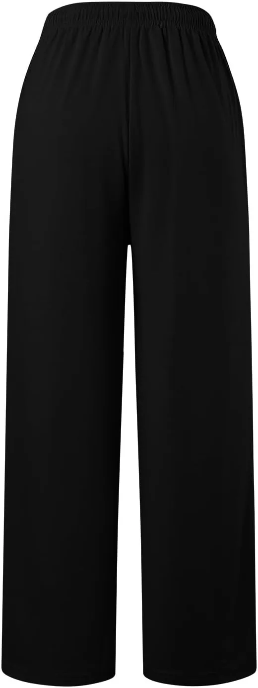 Sweatpants Women Casual Baggy Straight Pants Wide Leg Loose Elastic Waist Drawstring Dressy Trousers