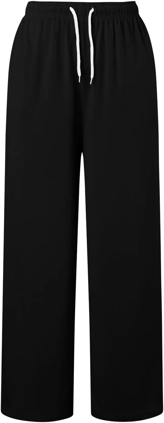Sweatpants Women Casual Baggy Straight Pants Wide Leg Loose Elastic Waist Drawstring Dressy Trousers