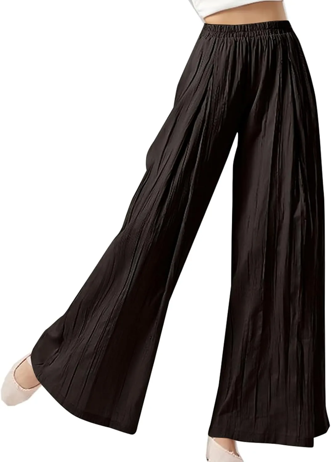Sweatpants Women Pleated Wide Leg Pants with Pockets Casual Elastic Waist Cotton Linen Straight Leg Pants
