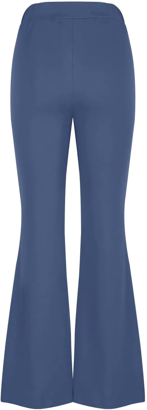TANGNADE Women's High Waisted Double Breasted Elastic Flared Dress Pants Casual Work Pants Trendy Trouser Suit Pants