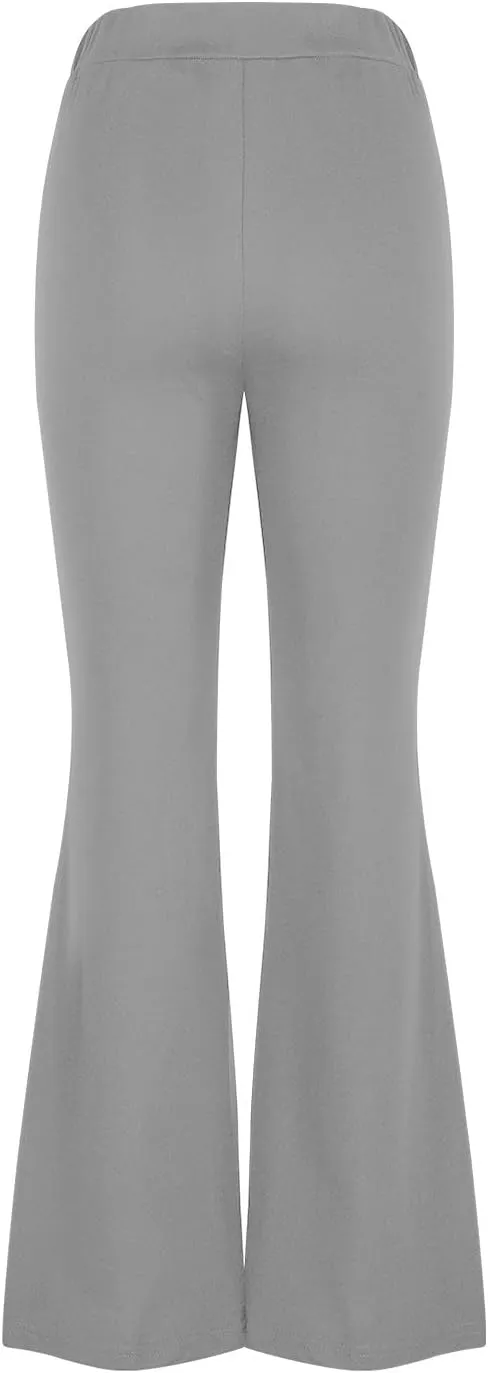TANGNADE Women's High Waisted Double Breasted Elastic Flared Dress Pants Casual Work Pants Trendy Trouser Suit Pants