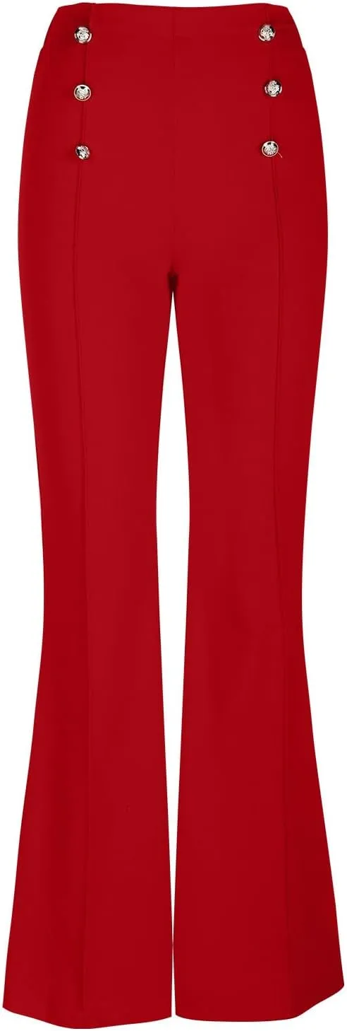 TANGNADE Women's High Waisted Double Breasted Elastic Flared Dress Pants Casual Work Pants Trendy Trouser Suit Pants