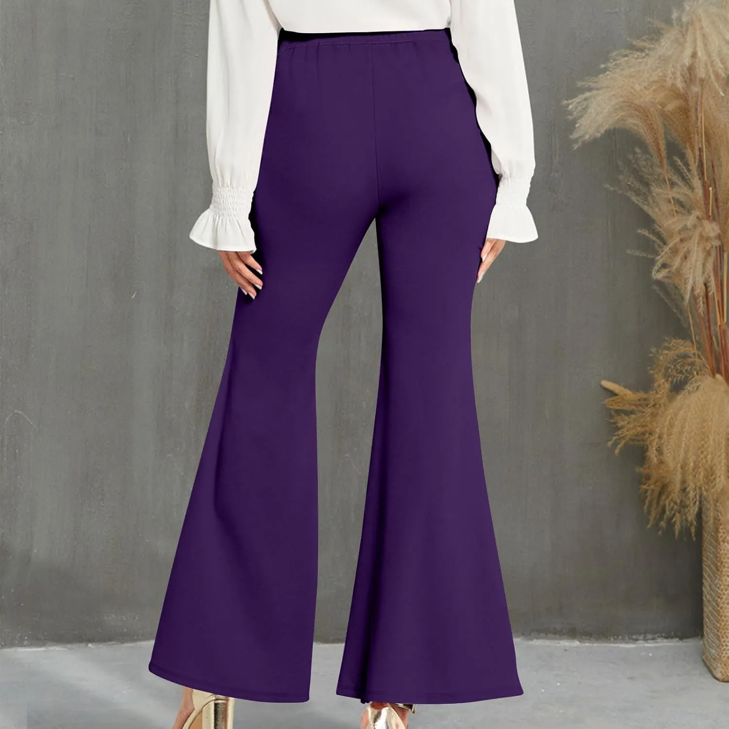 TANGNADE Women's High Waisted Double Breasted Elastic Flared Dress Pants Casual Work Pants Trendy Trouser Suit Pants