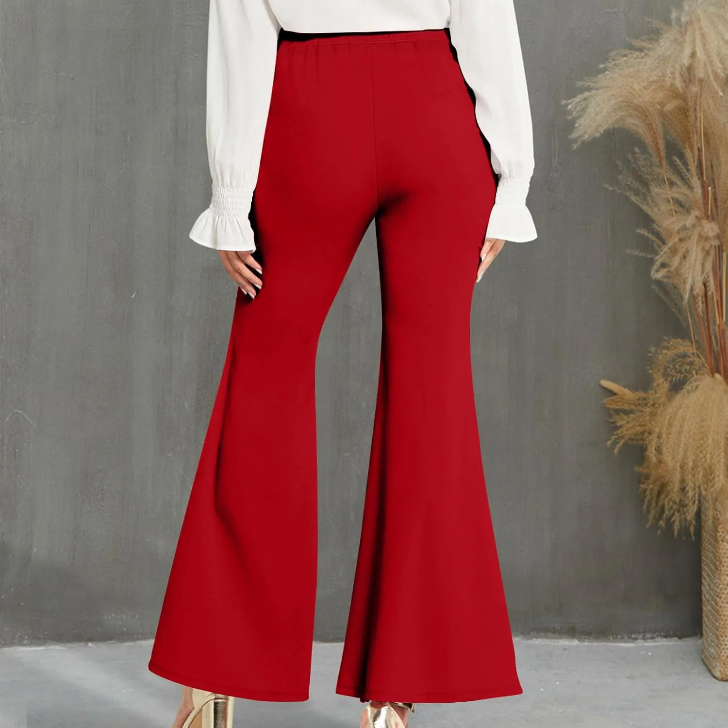 TANGNADE Women's High Waisted Double Breasted Elastic Flared Dress Pants Casual Work Pants Trendy Trouser Suit Pants