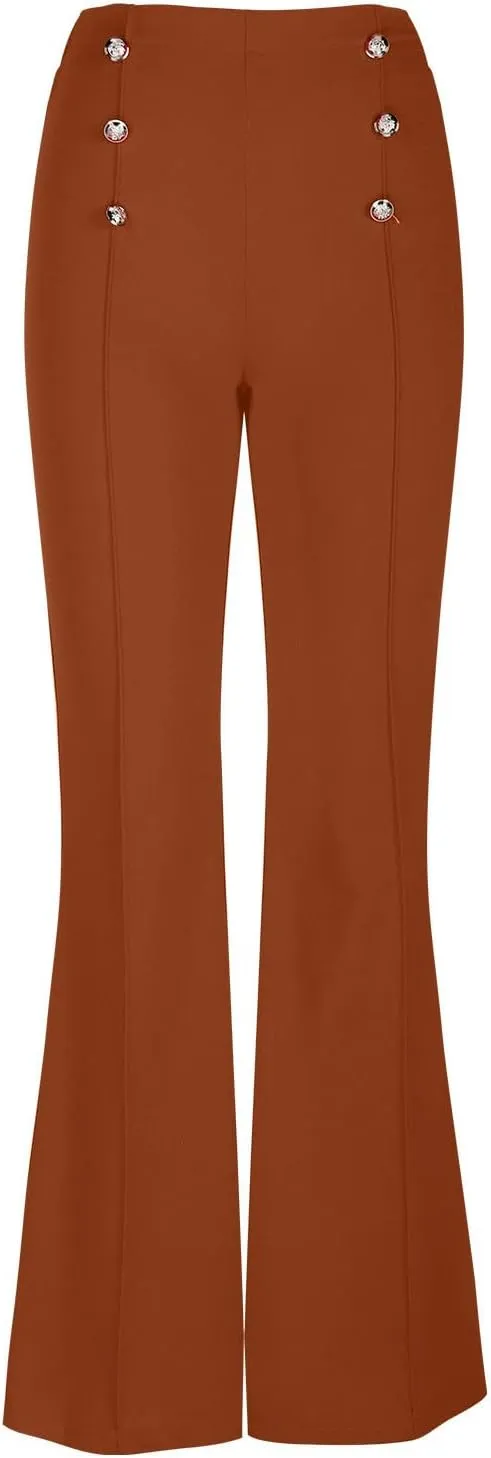 TANGNADE Women's High Waisted Double Breasted Elastic Flared Dress Pants Casual Work Pants Trendy Trouser Suit Pants