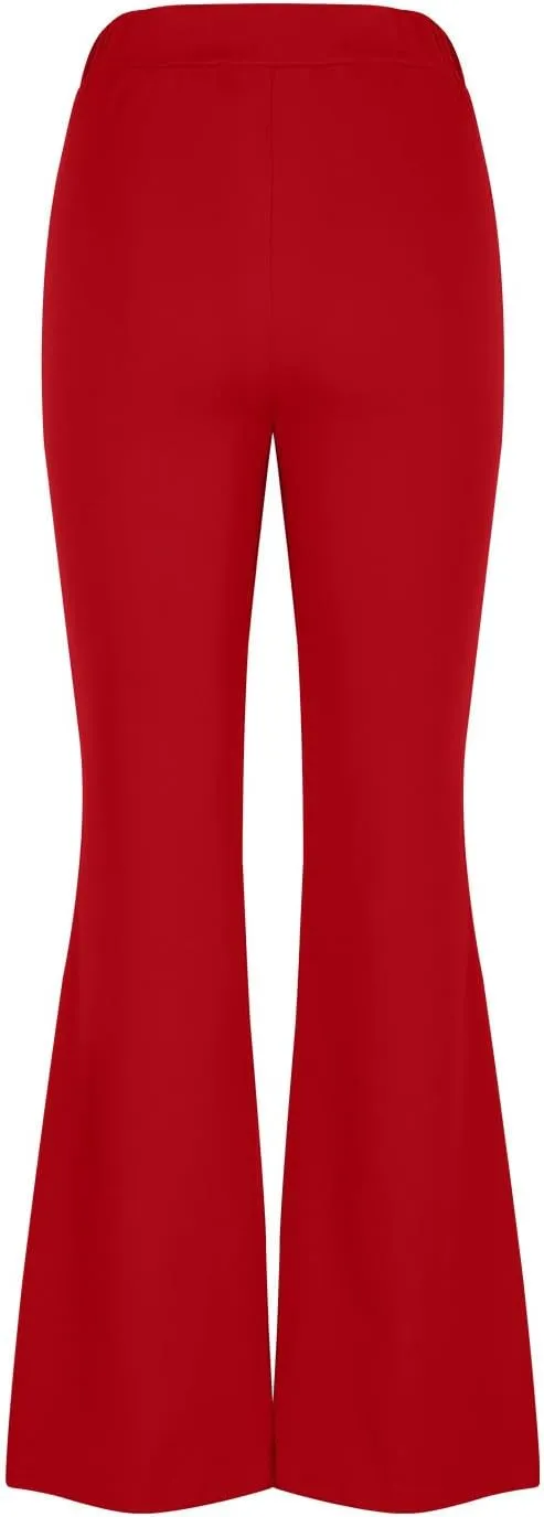 TANGNADE Women's High Waisted Double Breasted Elastic Flared Dress Pants Casual Work Pants Trendy Trouser Suit Pants