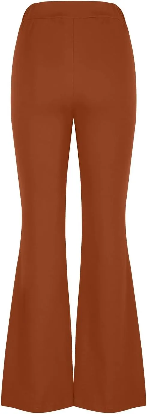 TANGNADE Women's High Waisted Double Breasted Elastic Flared Dress Pants Casual Work Pants Trendy Trouser Suit Pants