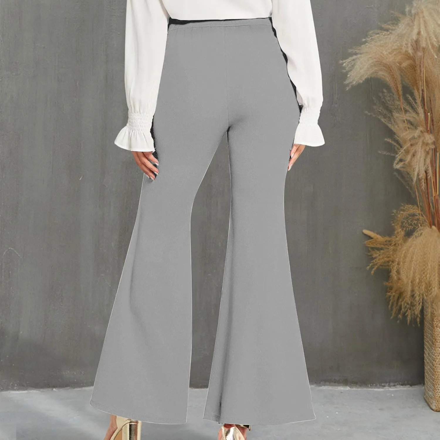 TANGNADE Women's High Waisted Double Breasted Elastic Flared Dress Pants Casual Work Pants Trendy Trouser Suit Pants