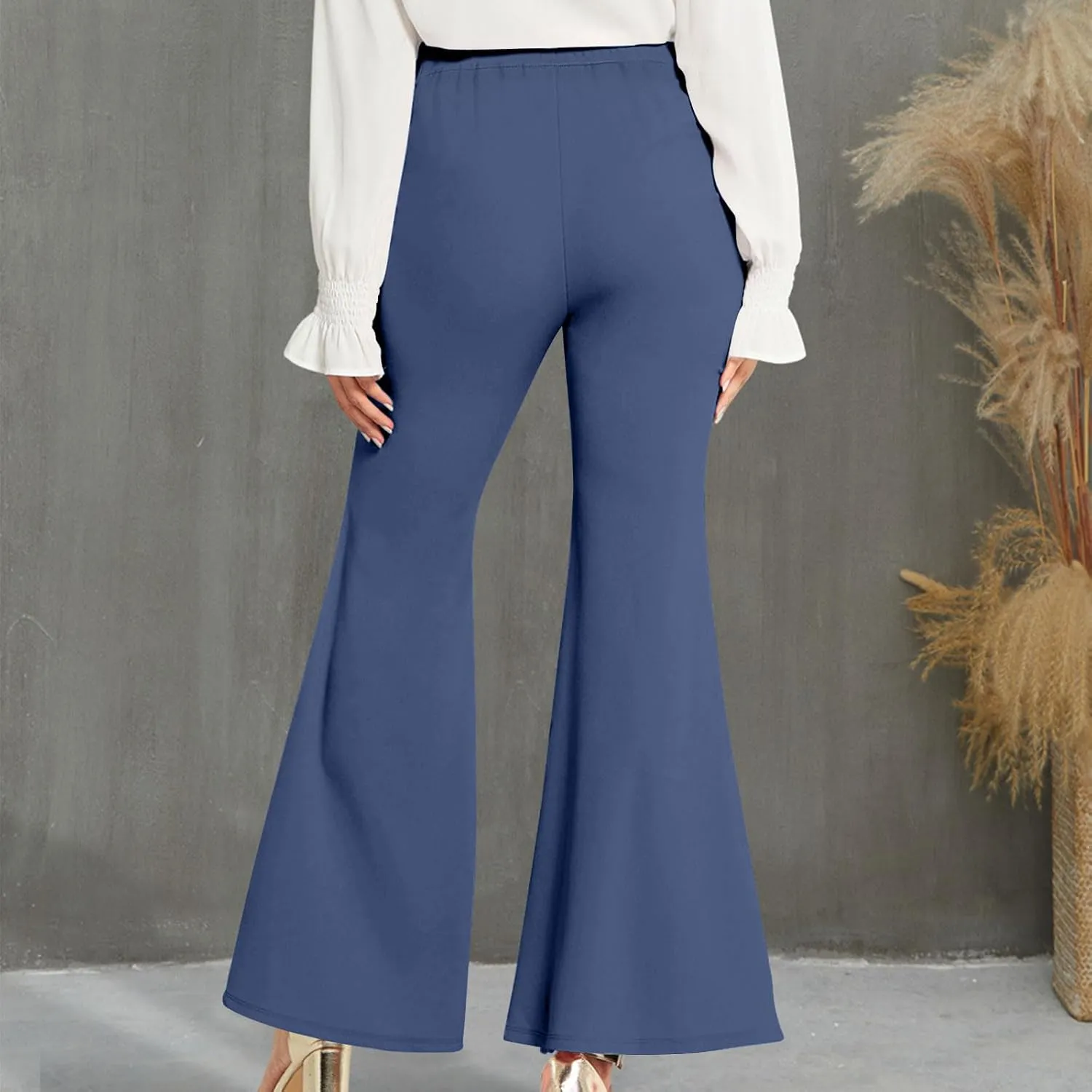 TANGNADE Women's High Waisted Double Breasted Elastic Flared Dress Pants Casual Work Pants Trendy Trouser Suit Pants
