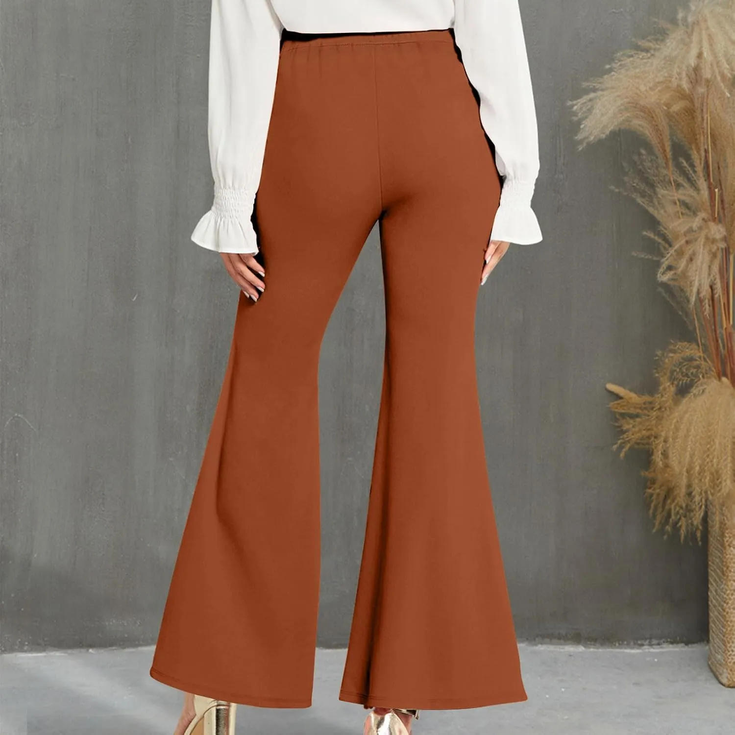 TANGNADE Women's High Waisted Double Breasted Elastic Flared Dress Pants Casual Work Pants Trendy Trouser Suit Pants