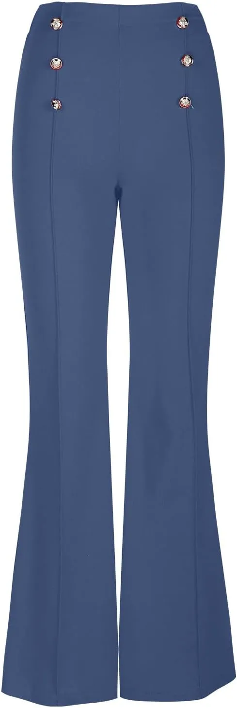 TANGNADE Women's High Waisted Double Breasted Elastic Flared Dress Pants Casual Work Pants Trendy Trouser Suit Pants
