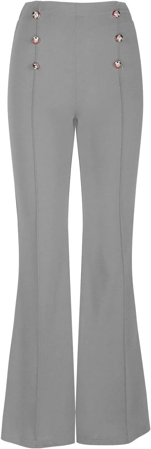 TANGNADE Women's High Waisted Double Breasted Elastic Flared Dress Pants Casual Work Pants Trendy Trouser Suit Pants