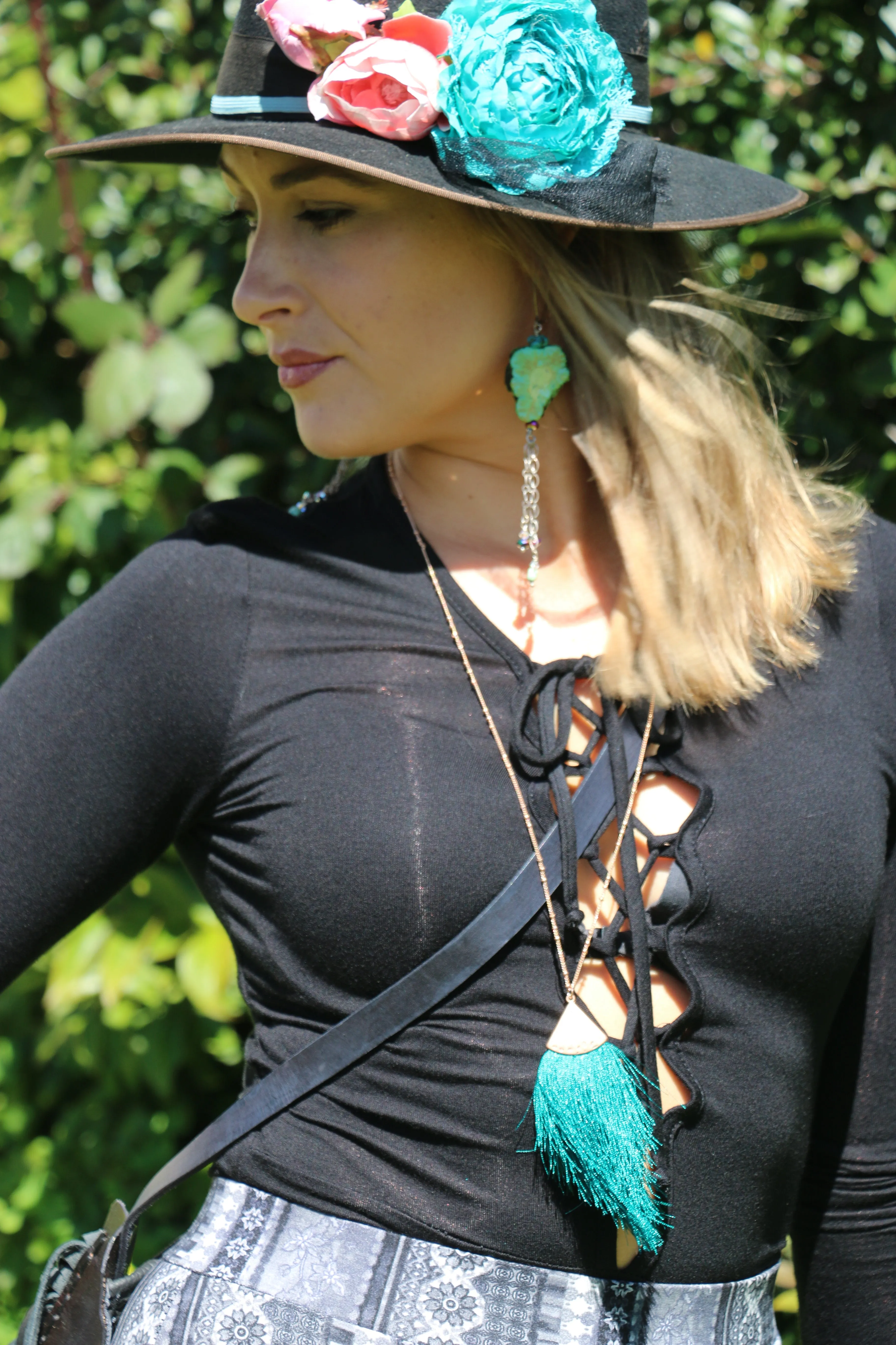 Teal Fringe Burst Necklace
