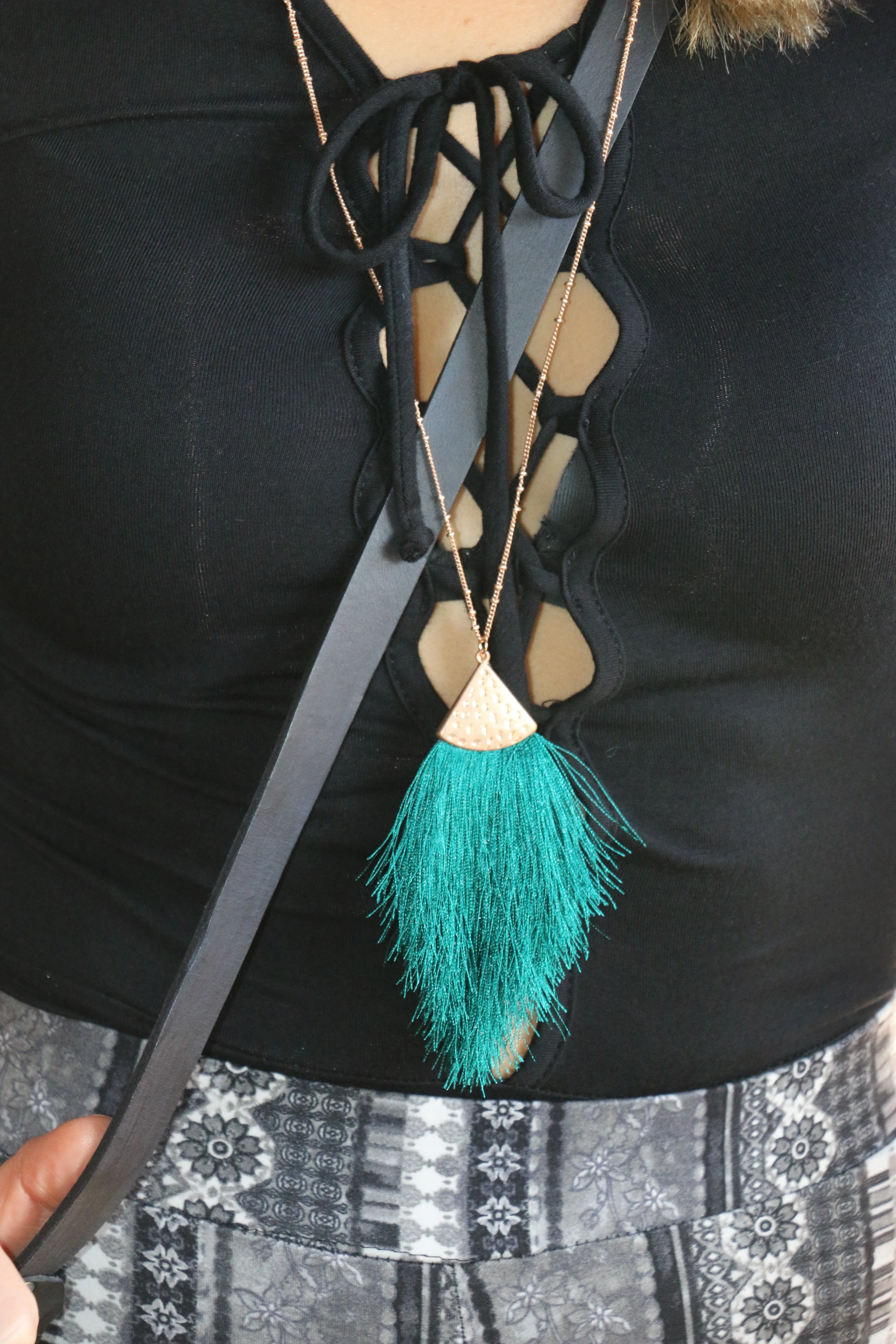 Teal Fringe Burst Necklace