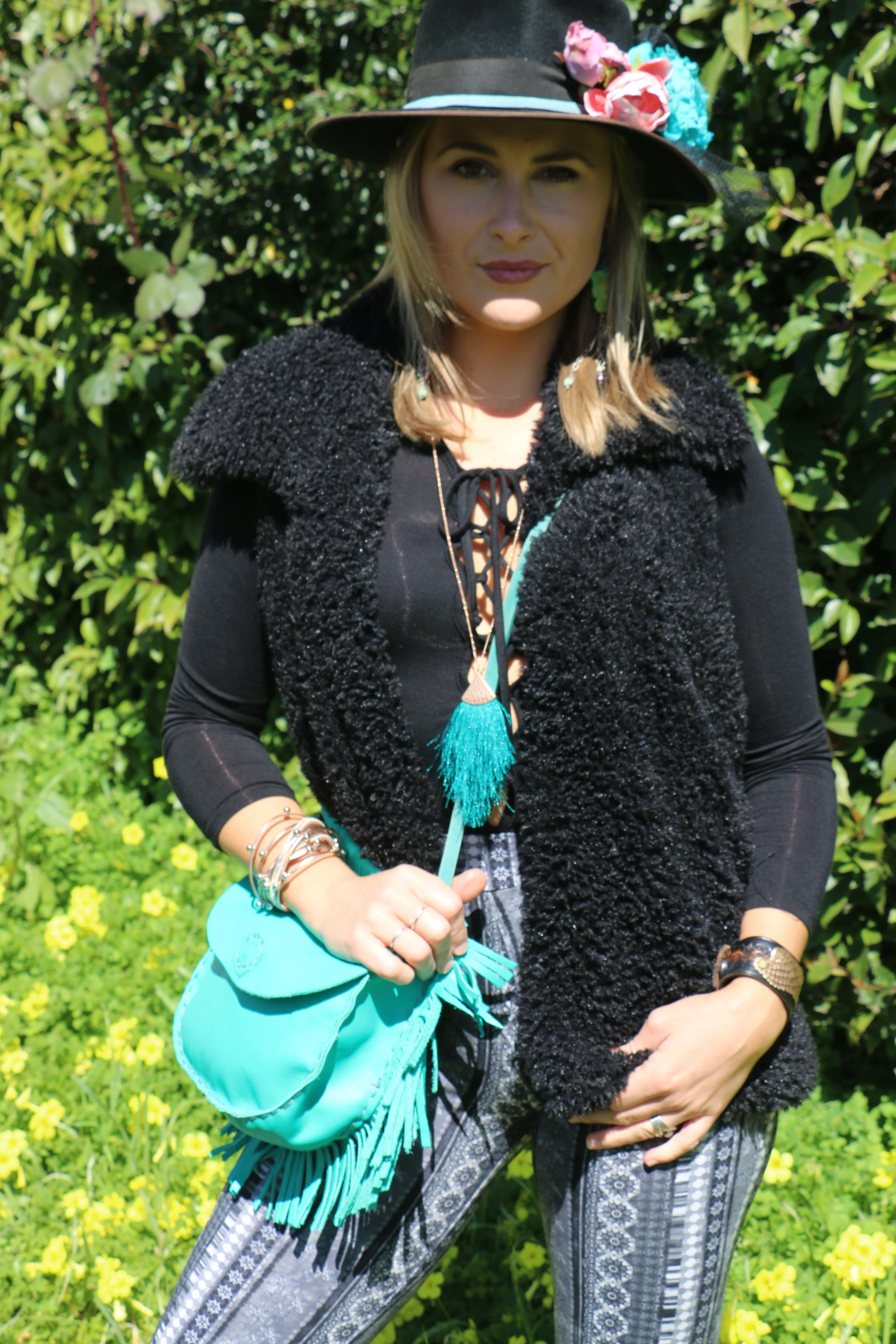 Teal Fringe Burst Necklace