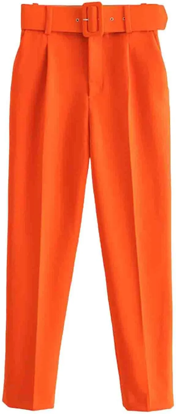 Uillui Women's Dress Pants Straight Leg Slim Fit Work Stretchy Pant Business Casual Suits Pants High Waist Trouser with Belt