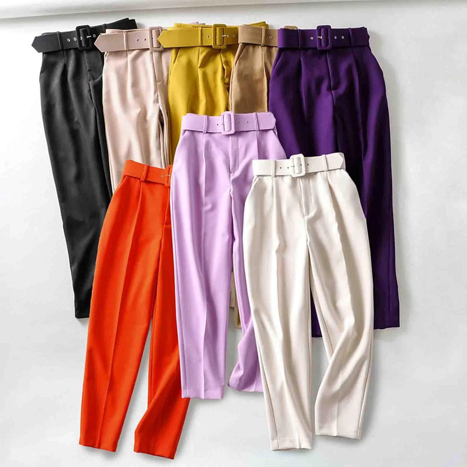 Uillui Women's Dress Pants Straight Leg Slim Fit Work Stretchy Pant Business Casual Suits Pants High Waist Trouser with Belt